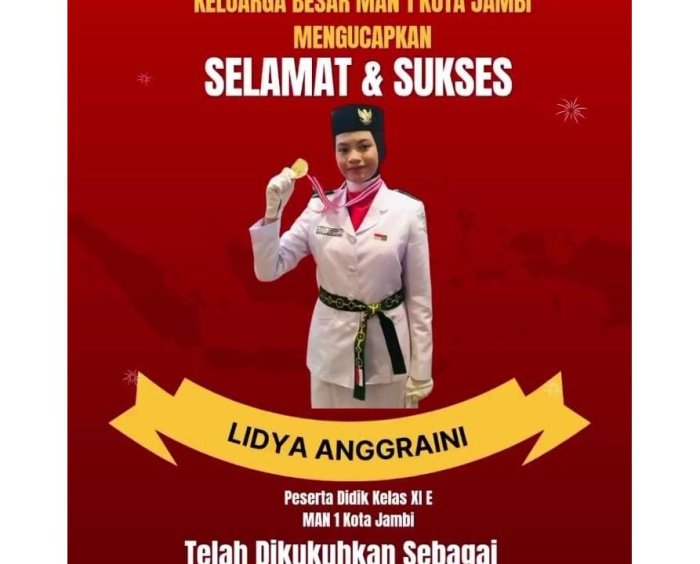 Selamat dan Sukses Lidya Anggraini Resmi Dikukuhkan sebagai Paskibraka Kota Jambi