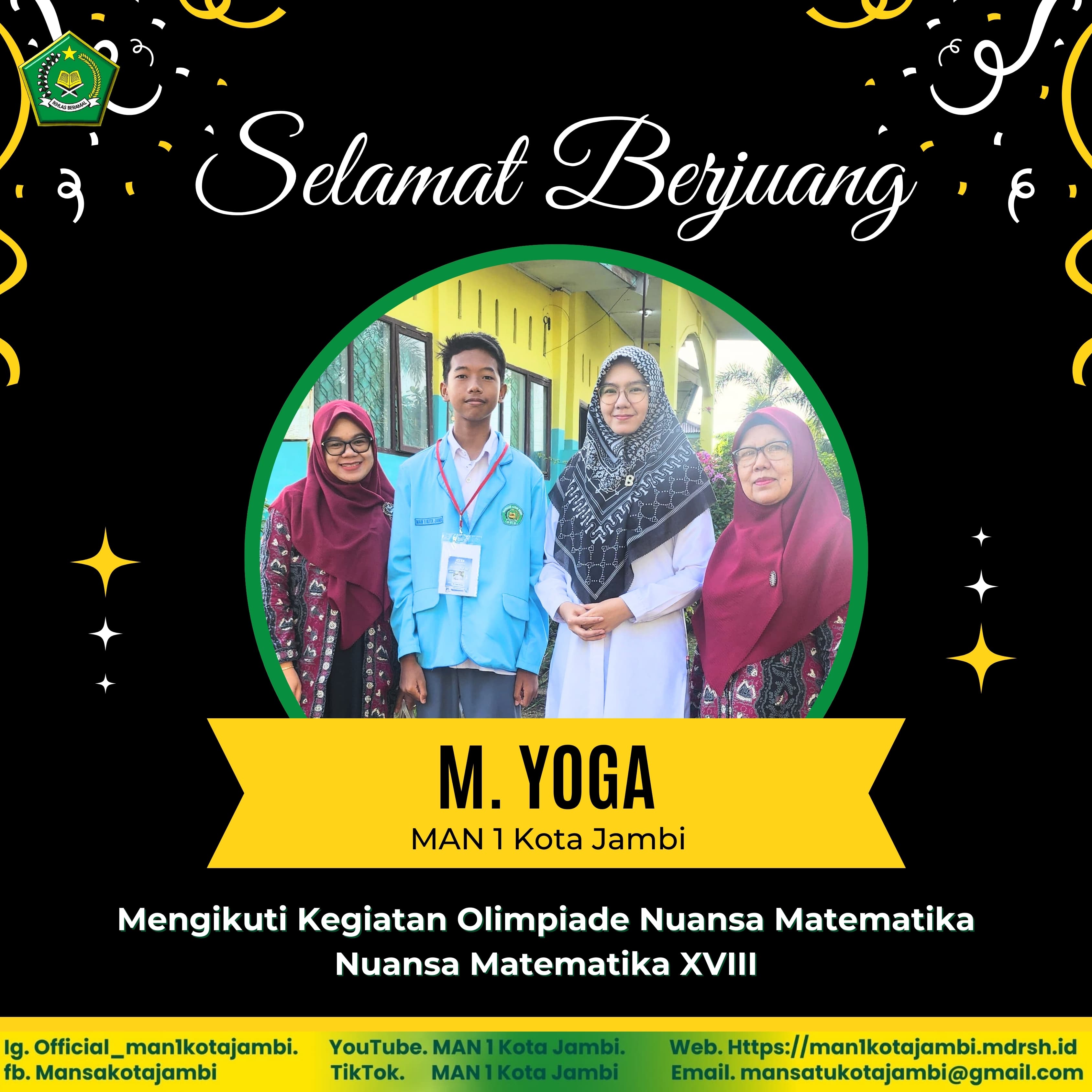 Muhammad Yoga dari MAN 1 Kota Jambi, Maju ke Babak Final Lomba Nuansa Matematika XVIII