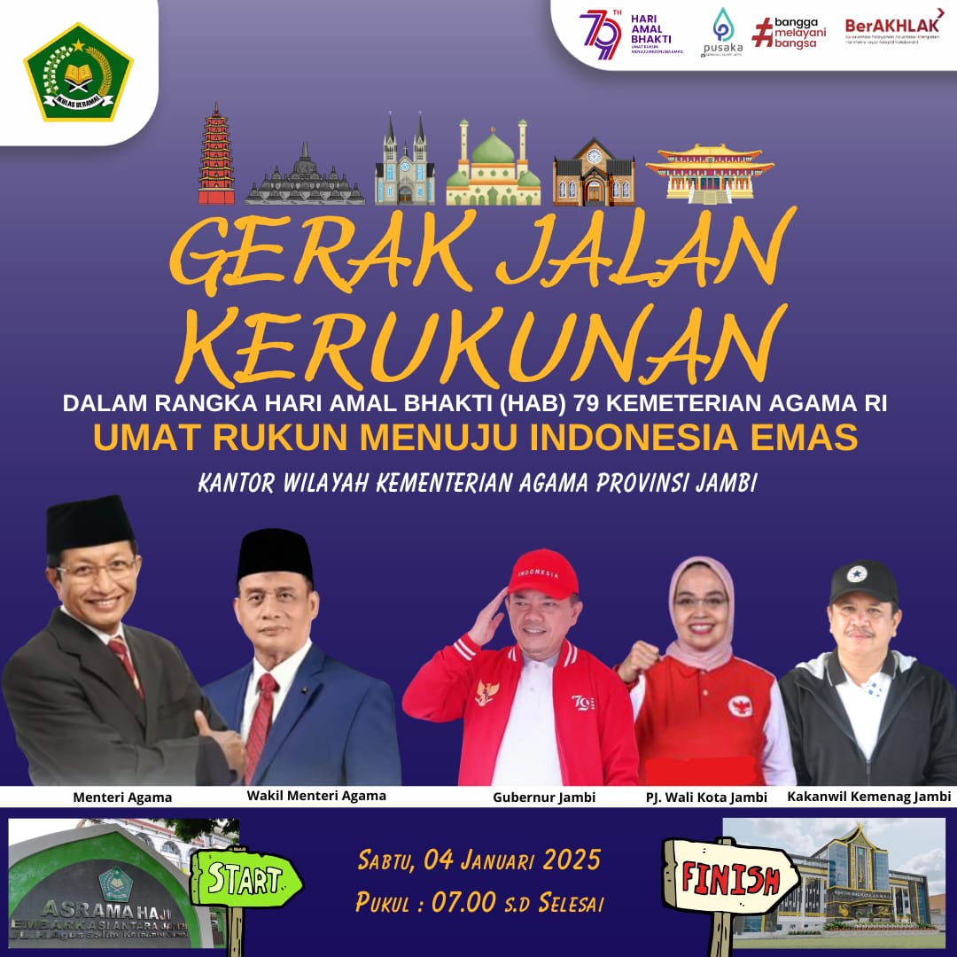 Gerak Jalan Kerukunan dalam Rangka Hari Amal Bhakti (HAB) ke-79 Berlangsung Meriah, MAN 1 Kota Jambi Turut Berpartisipasi